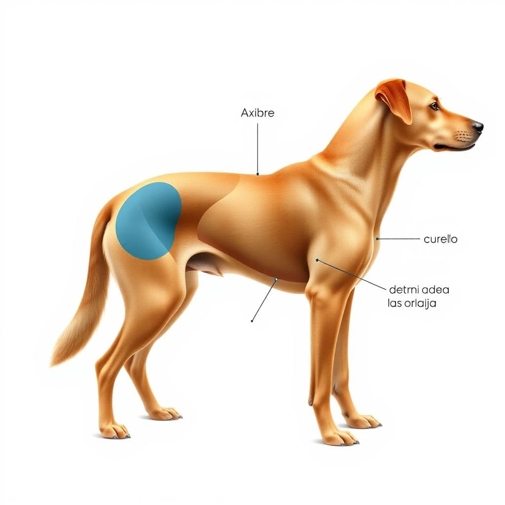 Diagrama de un perro mostrando las zonas clave para refrescar en verano