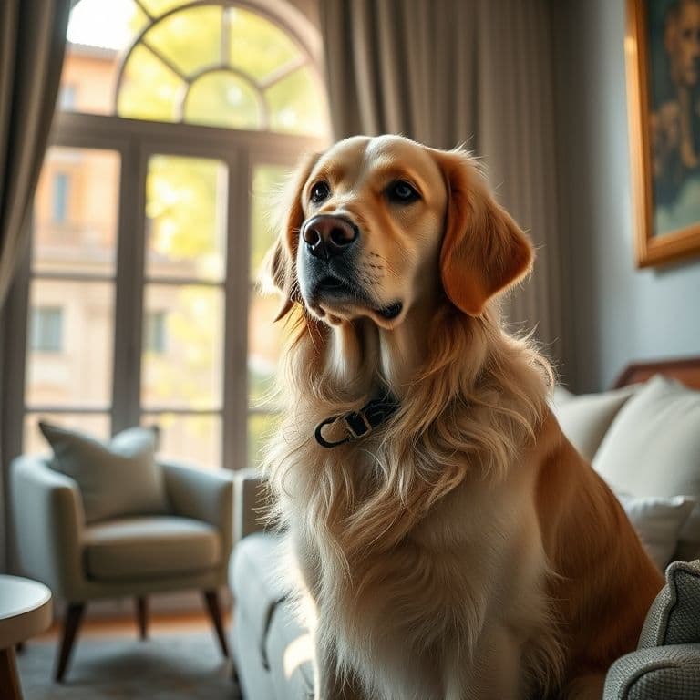 Perro de raza golden retriever con pelaje brillante y saludable después de tratamiento con omega 3