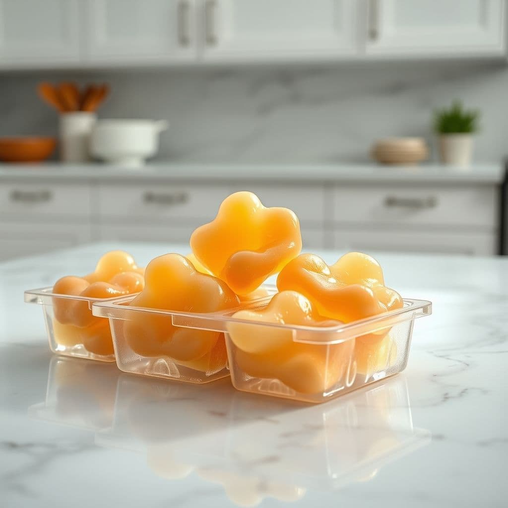 Gelatina de patas de pollo para perros, servida en cubiteras.