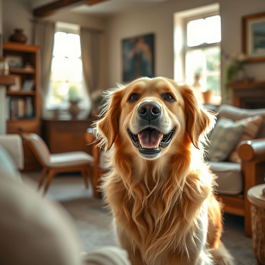 Perro feliz siendo limpiado con toallitas sin agua en un entorno hogareño