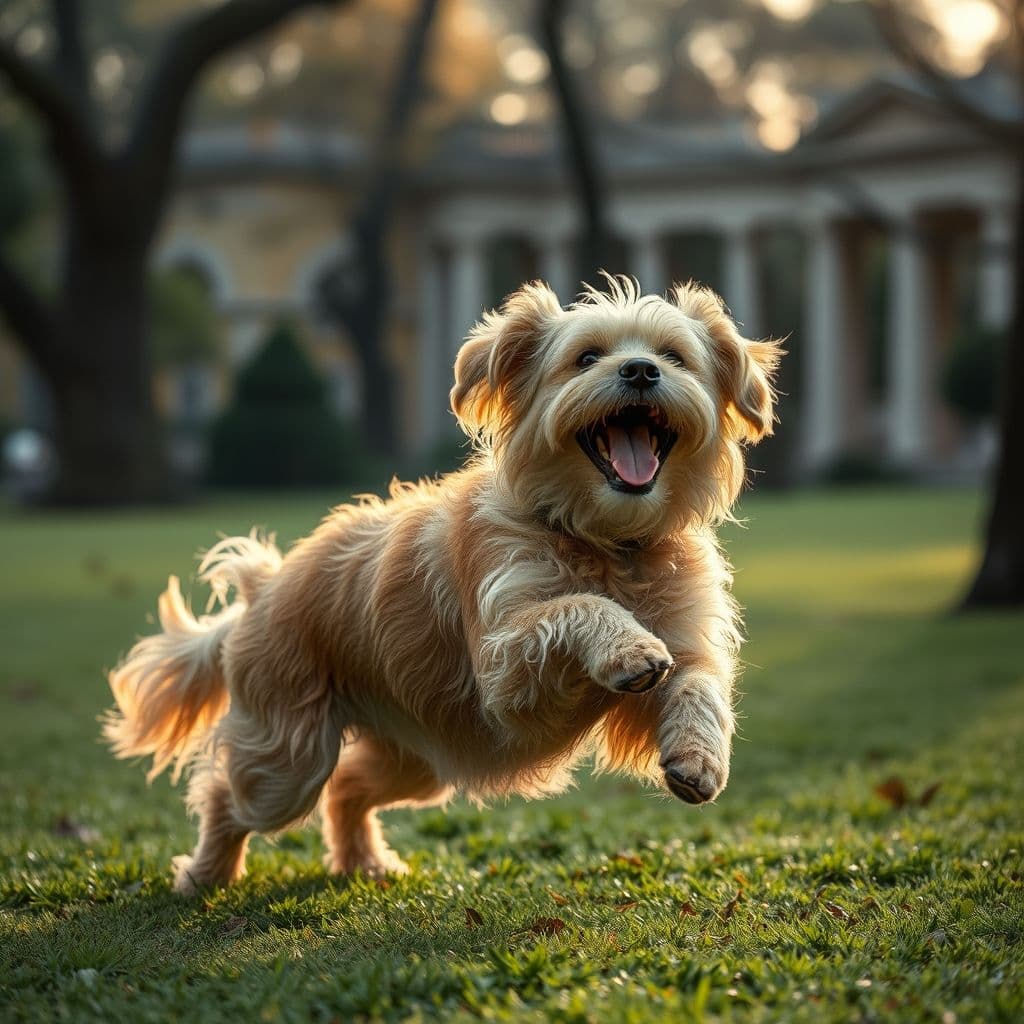 Perro mestizo anciano pero saludable jugando en el jardín