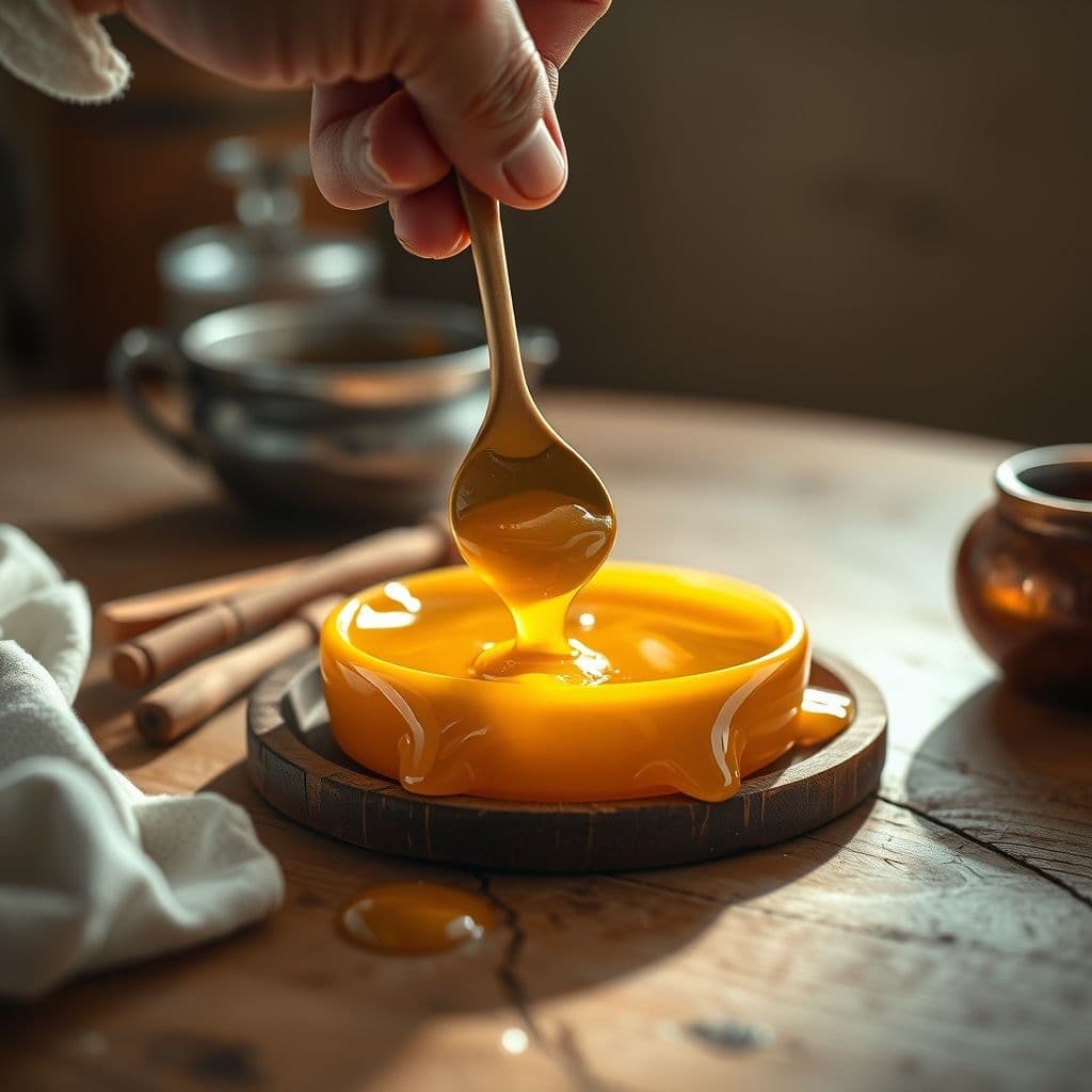 Dueño midiendo cucharadita de miel para su perro