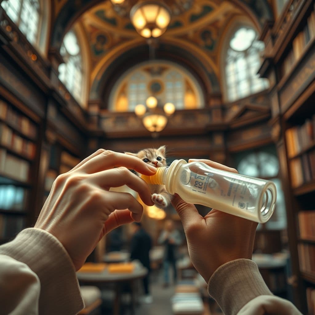 Gatito bebé siendo alimentado con biberón especial