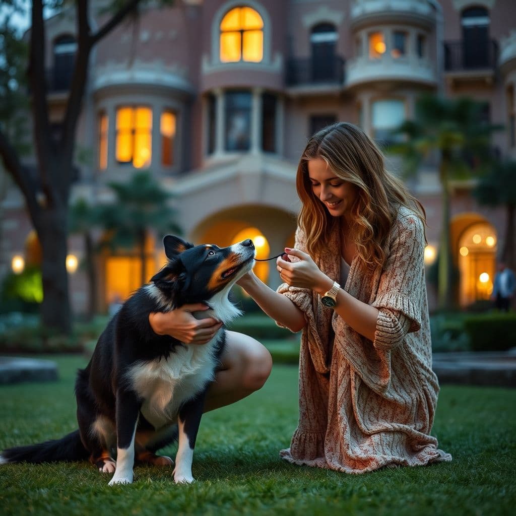 Dueño enseñando a su cachorro el comando 'sienta' con un premio