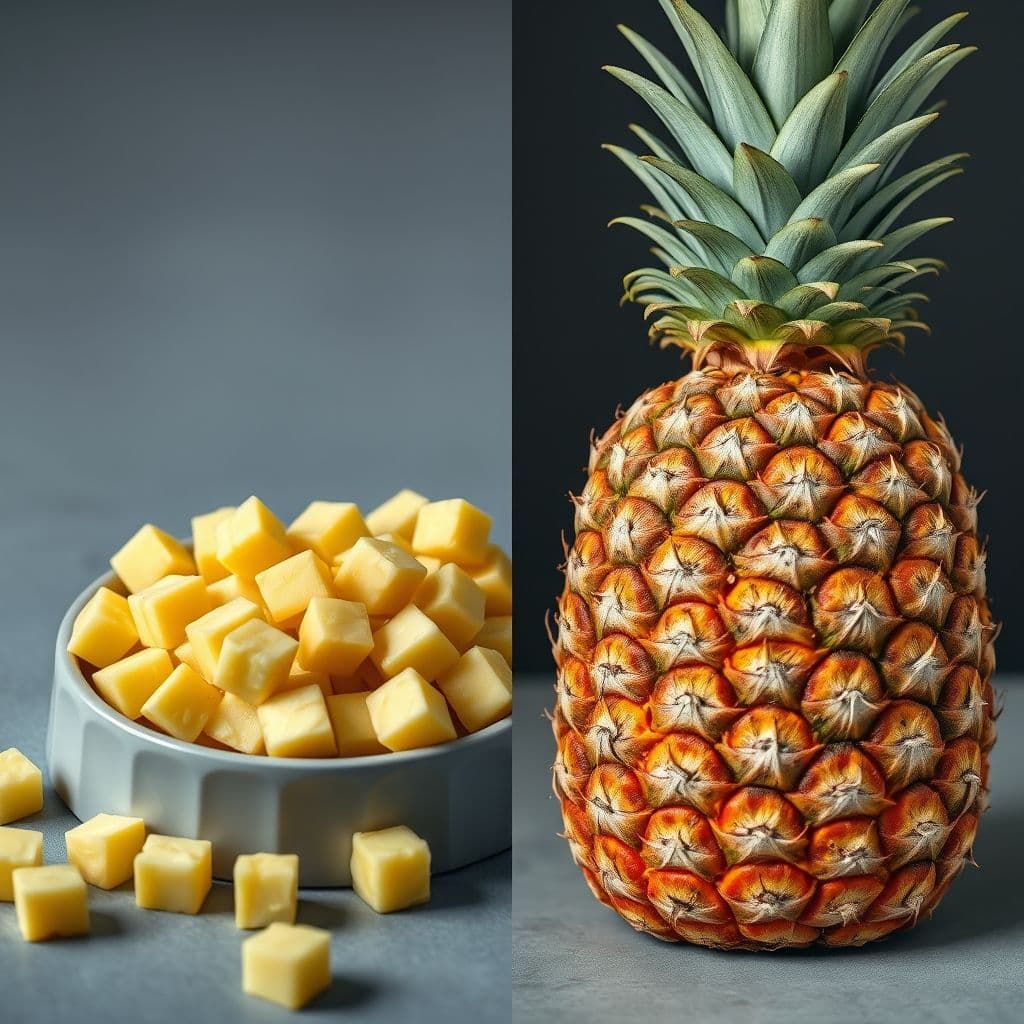 Comparación visual entre piña segura y peligrosa para perros