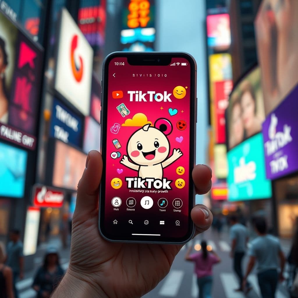 Mascota de racha de TikTok creciendo rápido con stickers y emojis en pantalla de móvil