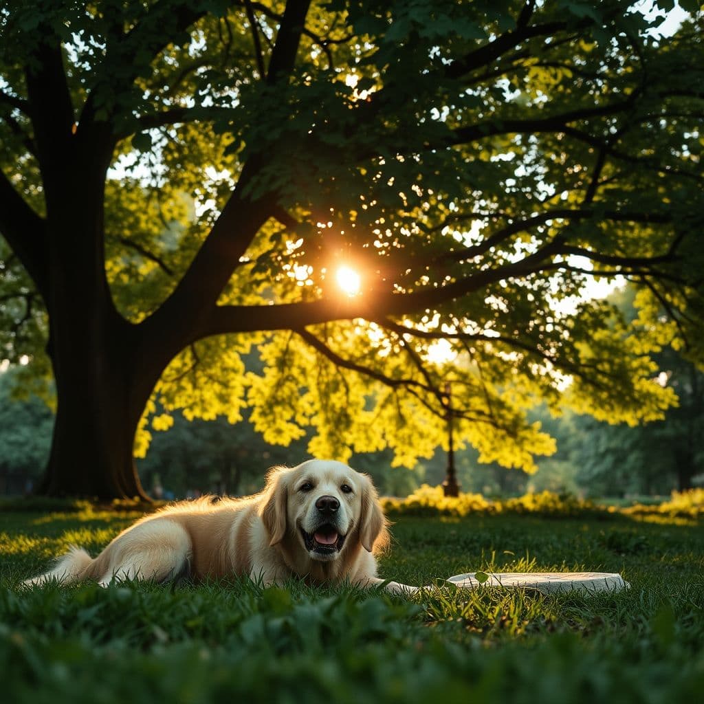 Perro descansando a la sombra en un día caluroso