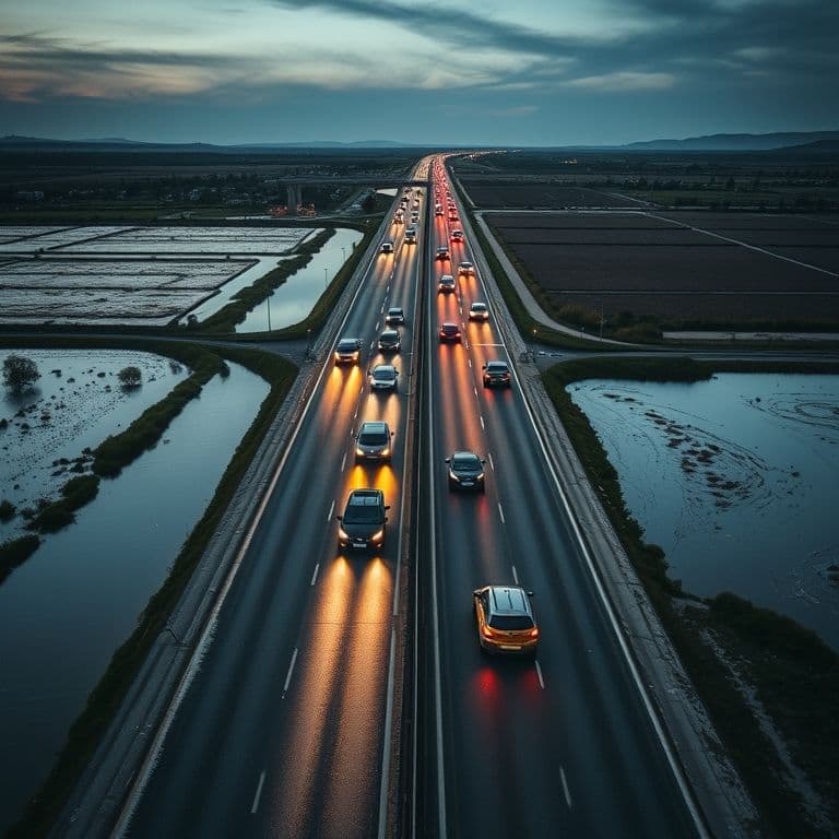 Vista de la vía de servicio alternativa utilizada para evitar las zonas inundadas de Carlet