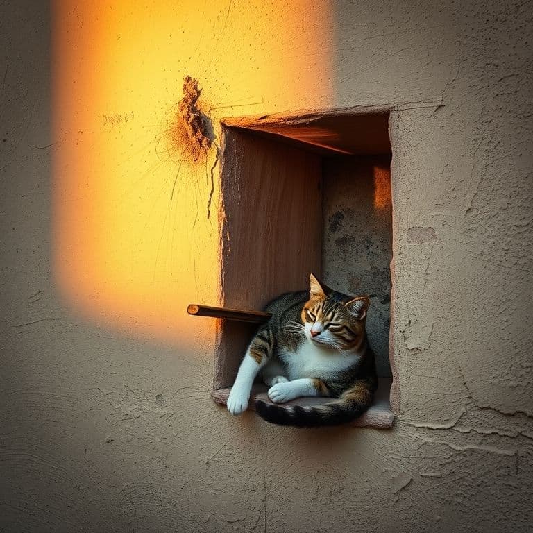 Gato comunitario en su territorio urbano, mirando con curiosidad y tranquilidad.