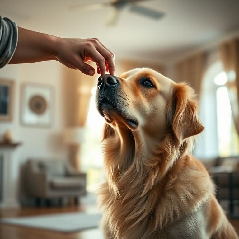 Dueño enseñando palabra no a perro durante ejercicio de entrenamiento