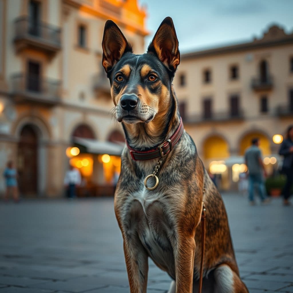 Rober, perro mestizo de color claro, mirando con expresión noble y protectora en las calles de Xàtiva