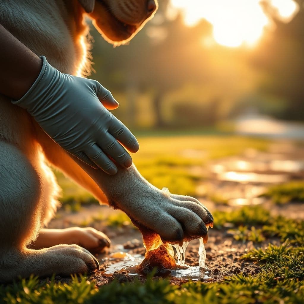 Dueño usando una toallita para limpiar las patas de su perro en un parque