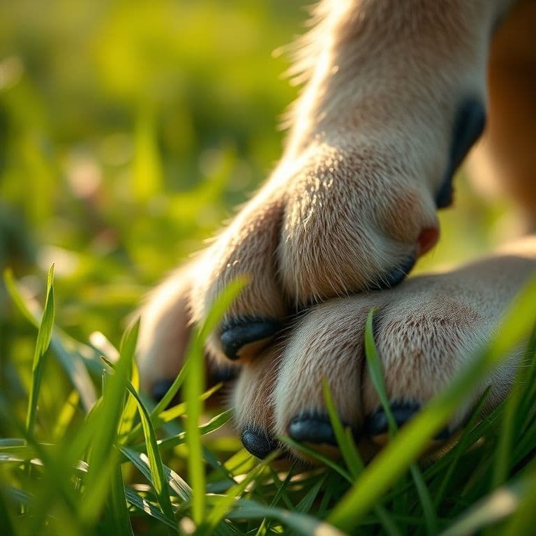 Primer plano de las patas de un perro mostrando sus almohadillas sanas y limpias en un entorno natural.