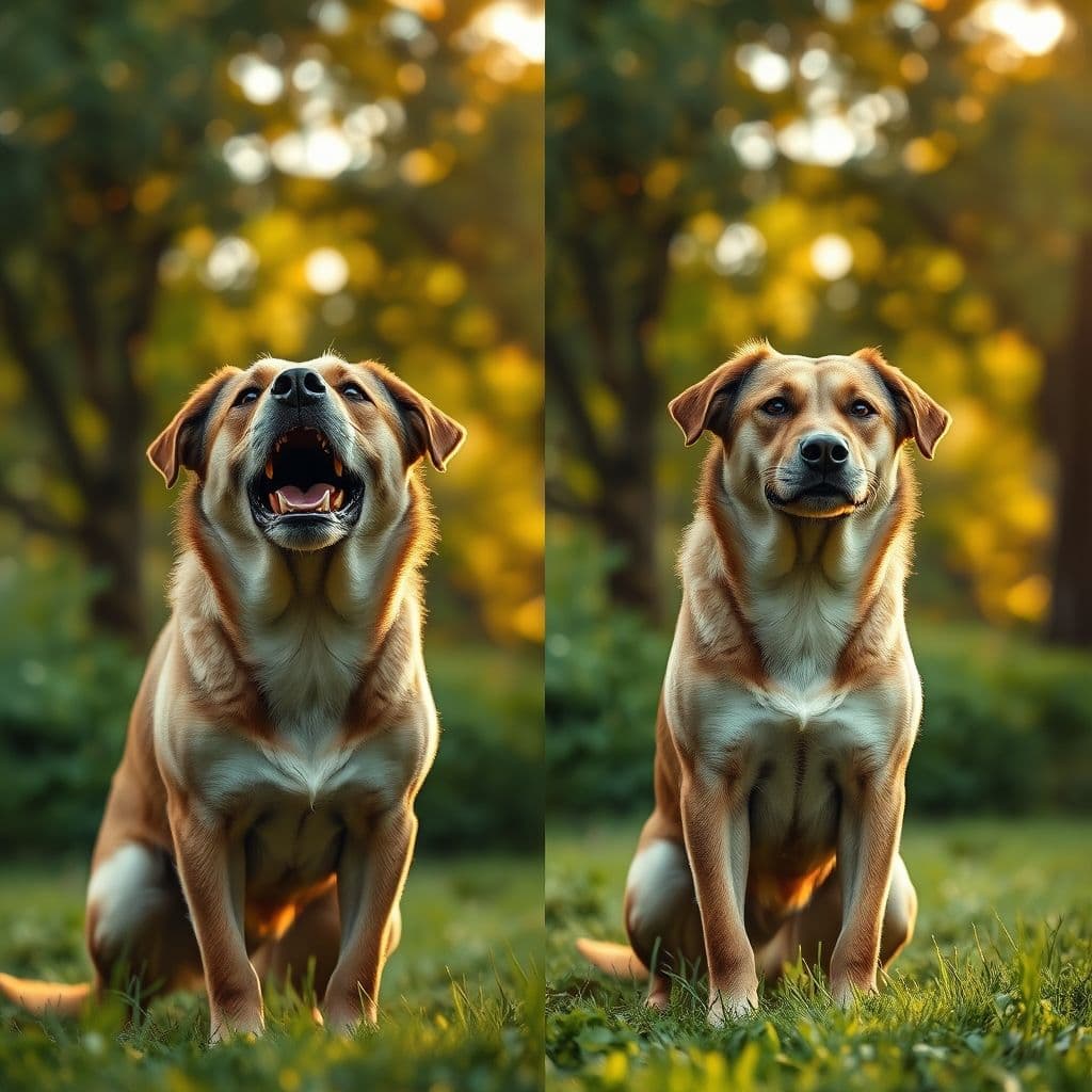 Perro antes y después del entrenamiento de reactividad, mostrando transformación conductual