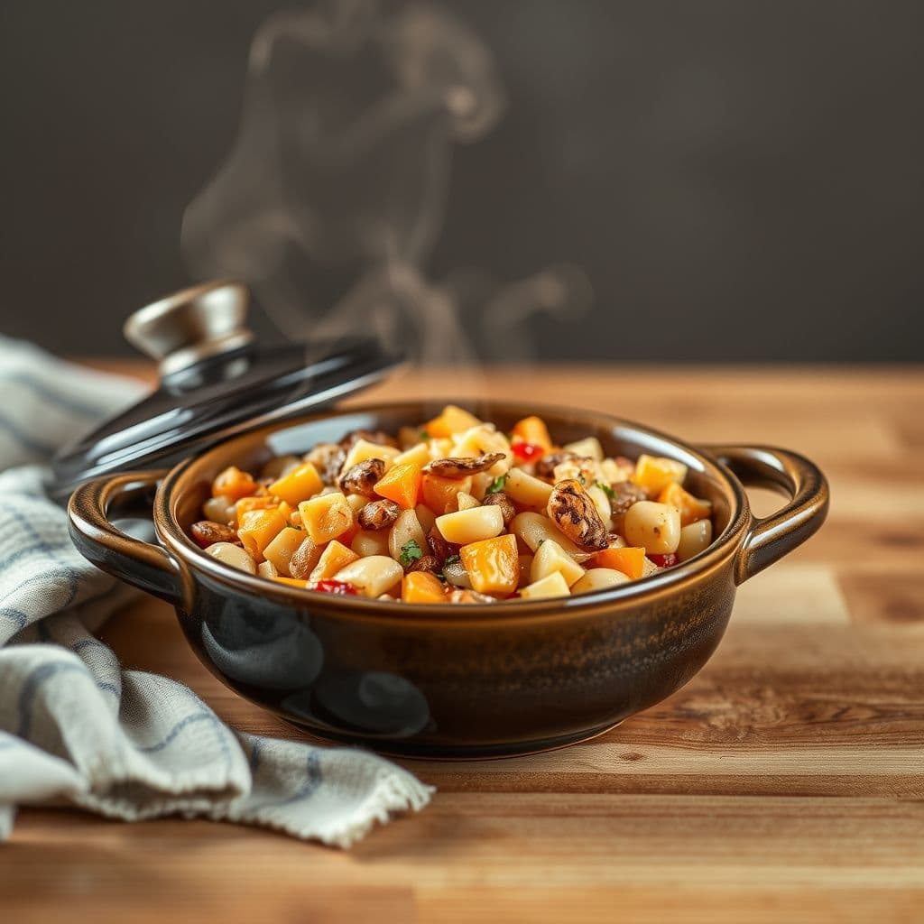 Tazón de comida para perro con trozos de espinaca cocida mezclada