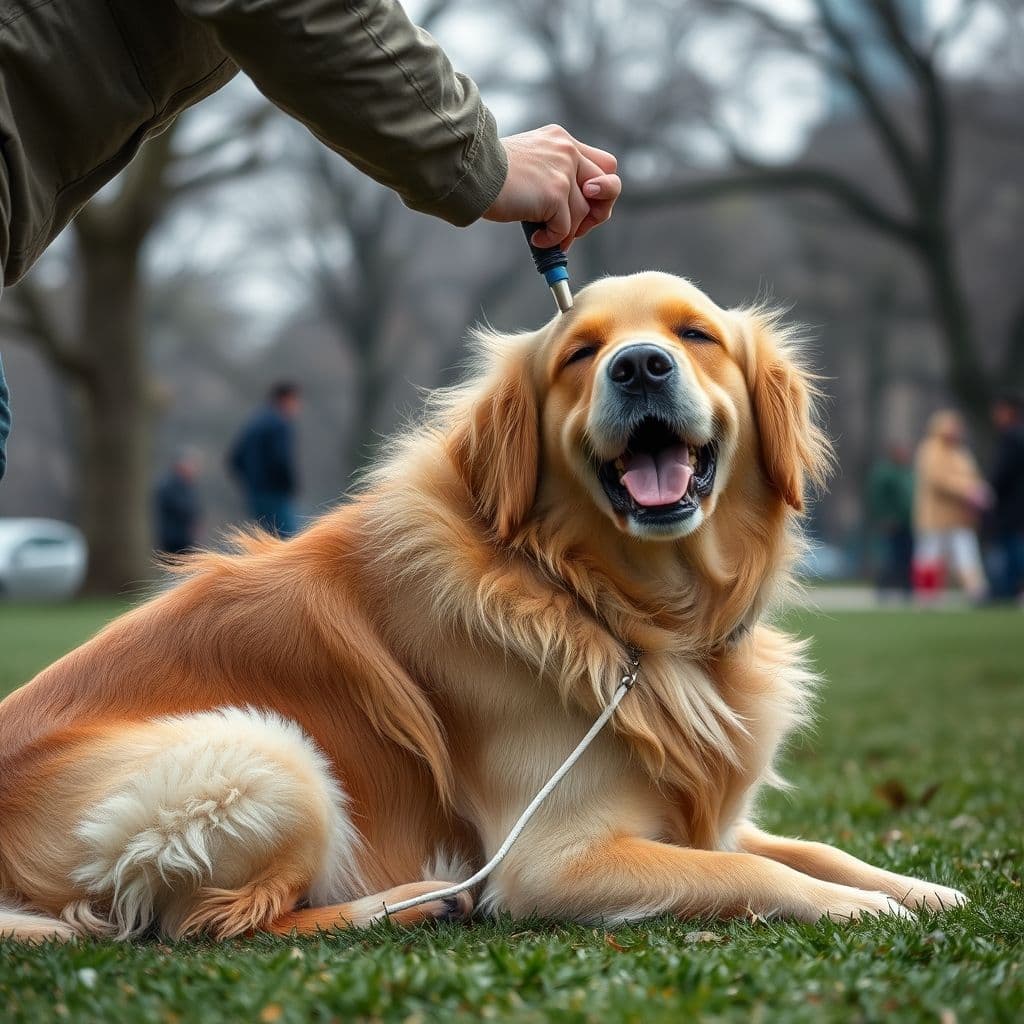 Aplicación de pipeta antiparasitaria en un perro
