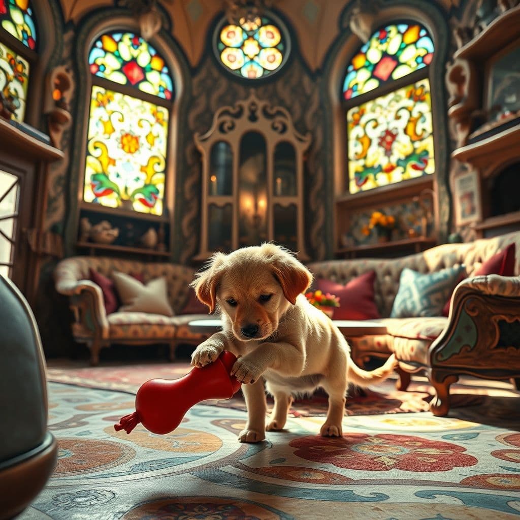 Perro jugando suavemente con un juguete en lugar de morder las manos