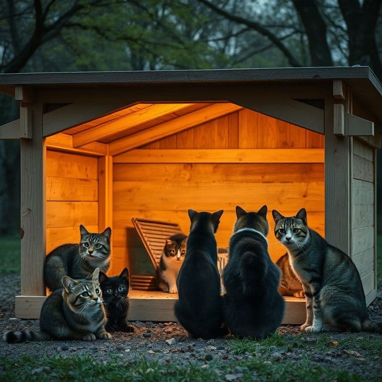 Vecinos construyendo caseta para gatos callejeros en el parque