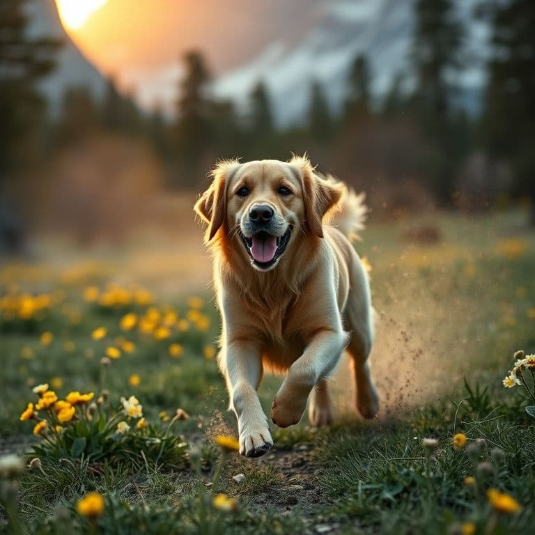 Perro feliz corriendo por el campo con las uñas naturales y saludables