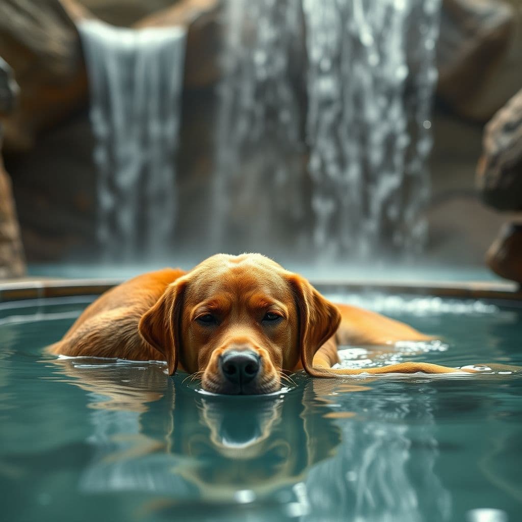 Perro siendo bañado con expresión de incomodidad
