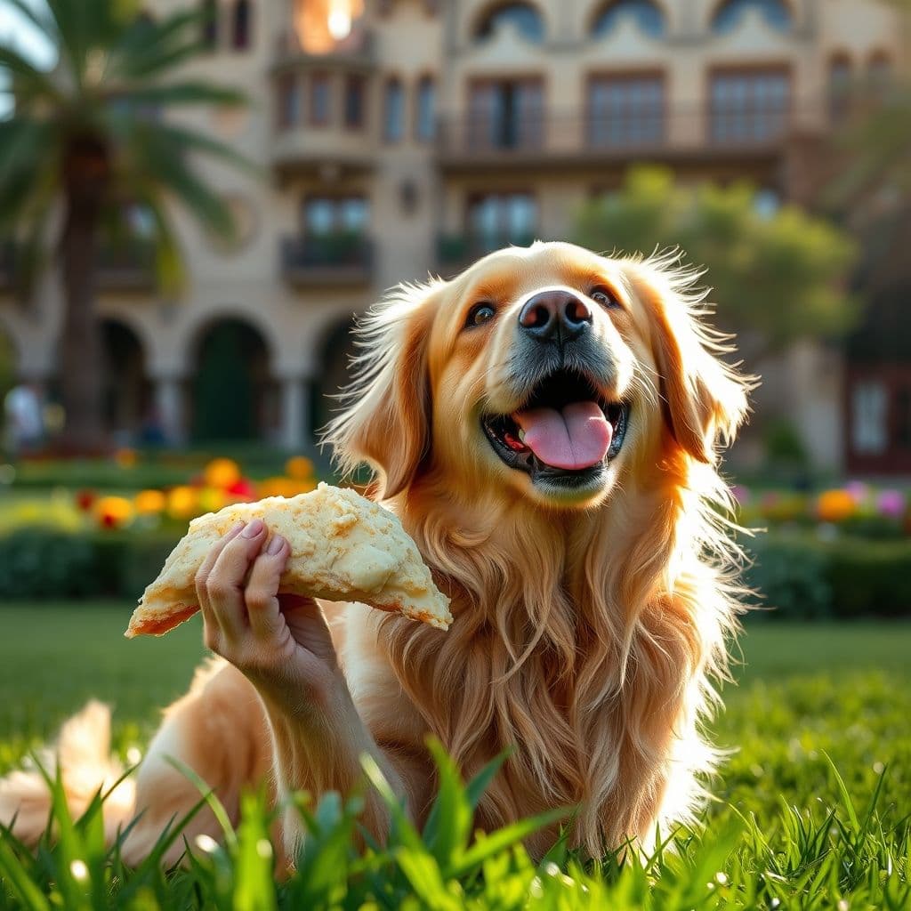 Perro feliz masticando una pata de pollo cruda en un entorno natural