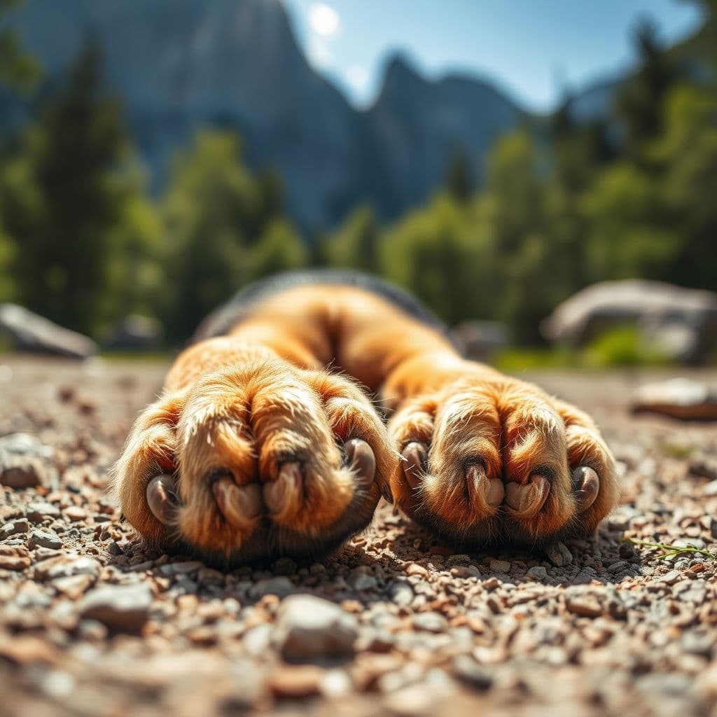 Primer plano de las patas de un perro con crema protectora aplicada en las almohadillas.