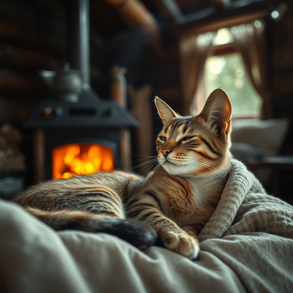 Gato senior descansando en un lugar cálido y cómodo.