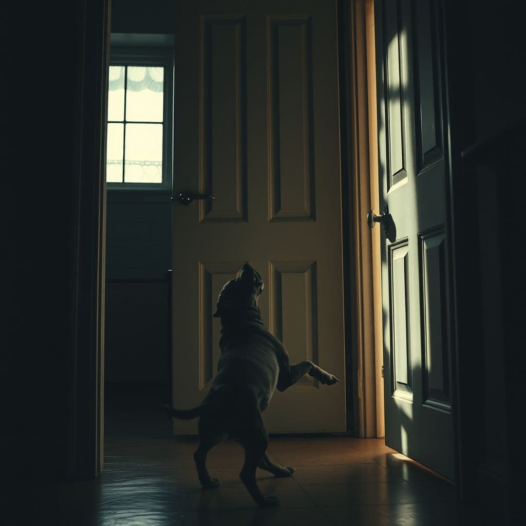 Perro mostrando signos de ansiedad y dependencia emocional de su dueño en un entorno doméstico