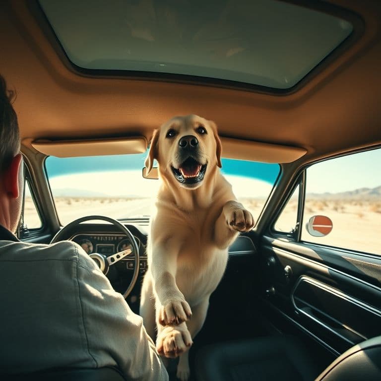 Conductor distraído por perro saltando en el asiento delantero del coche