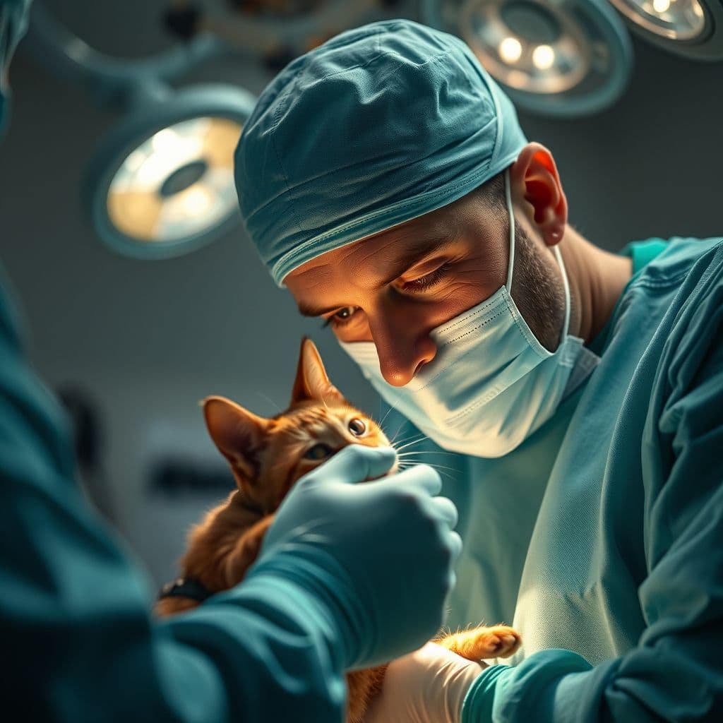 Veterinario realizando esterilización a gato de colonia felina