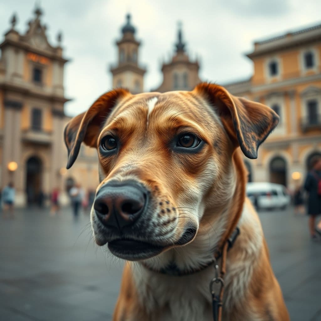 Perro mostrando signos de reactividad con expresión tensa y postura defensiva