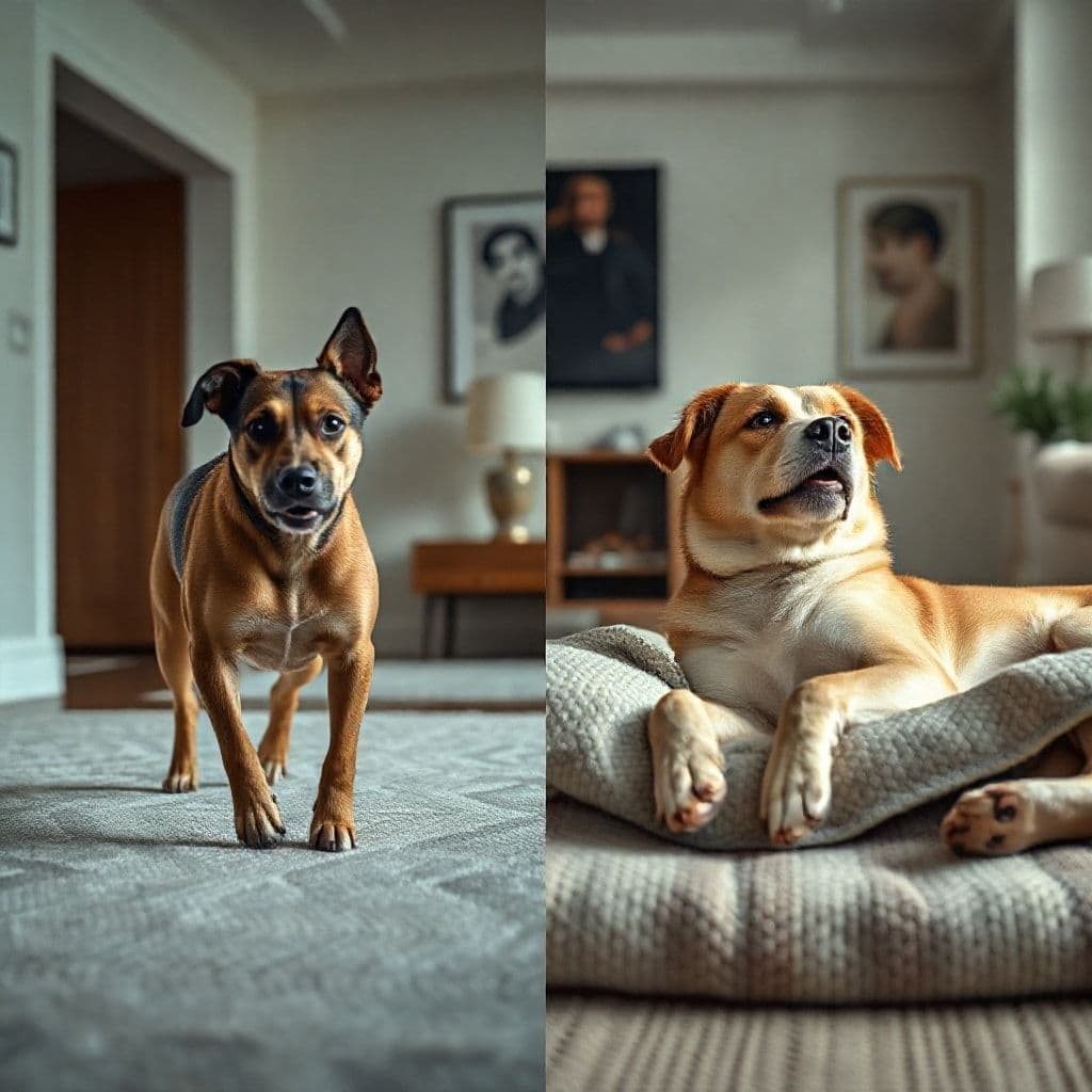 Comparación de perro estresado vs perro relajado con tapete lamedor