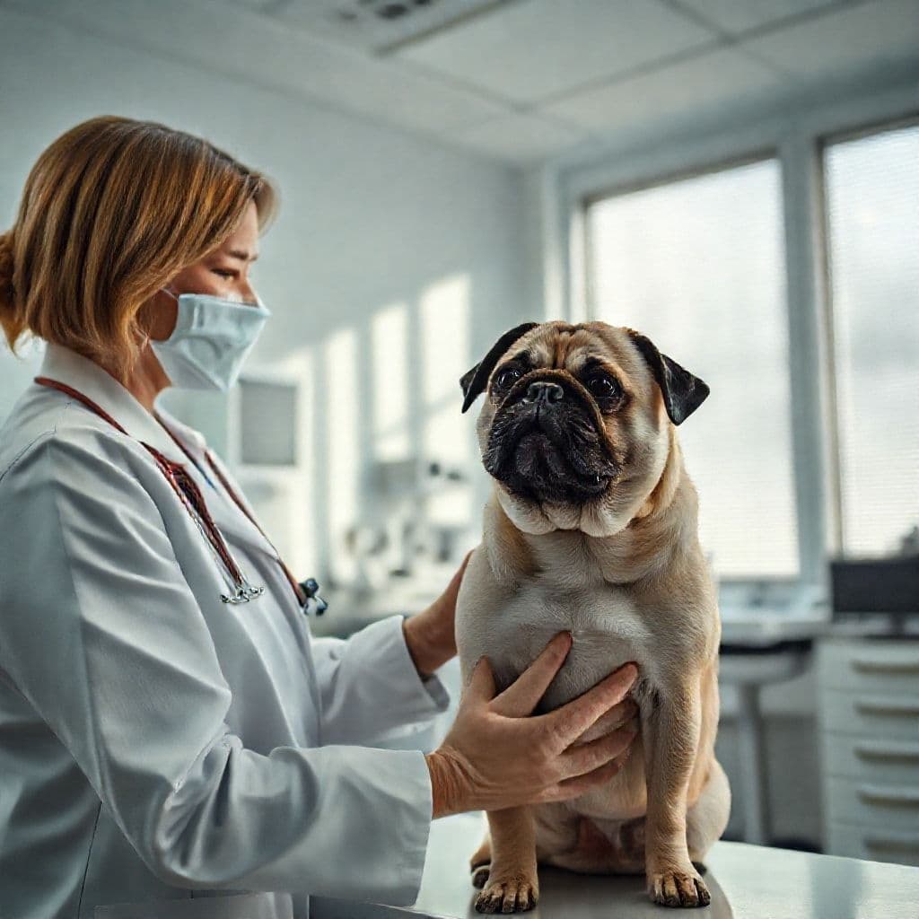 Perro con problemas renales siendo atendido por veterinario en clínica especializada