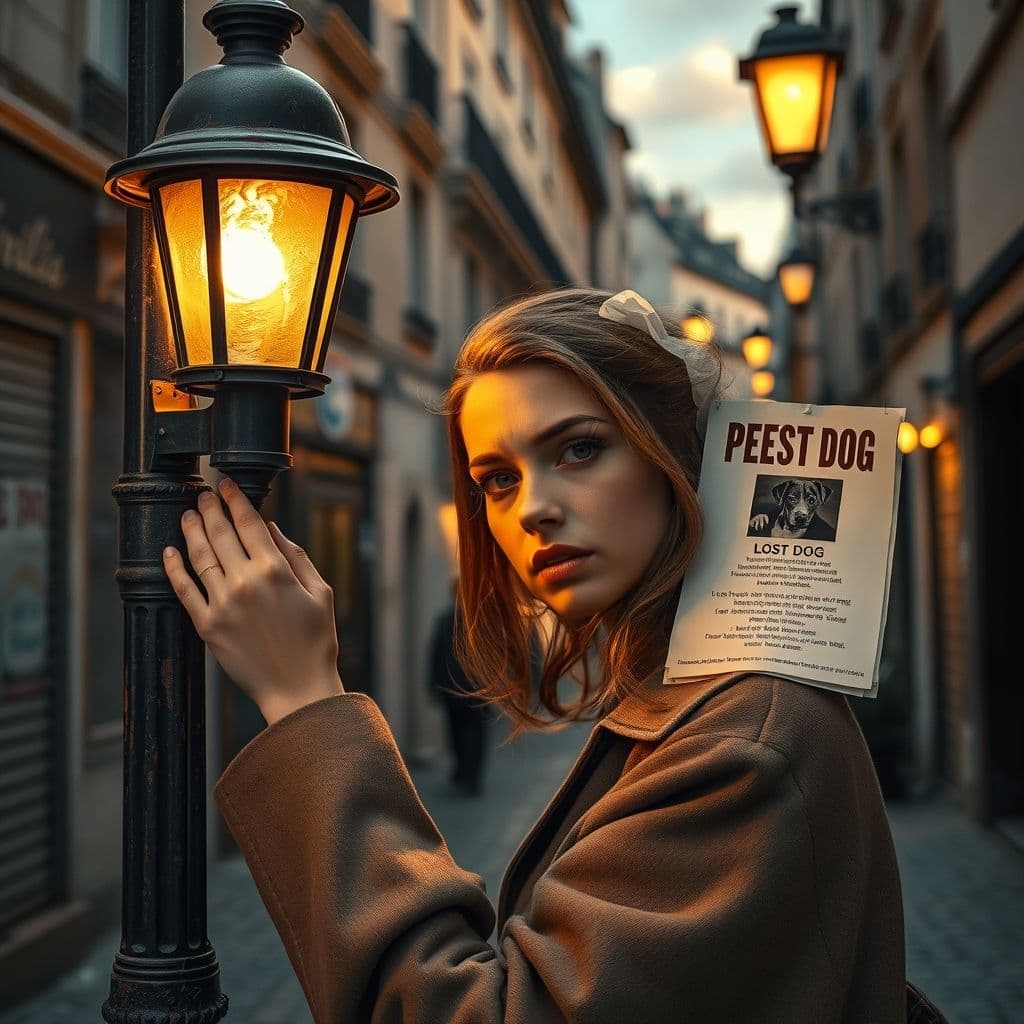 Persona poniendo carteles de perro perdido en farola