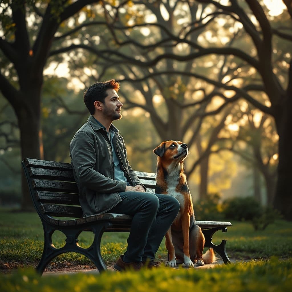 Dueño reflexionando con su perro en un entorno tranquilo, representando la importancia de la educación canina