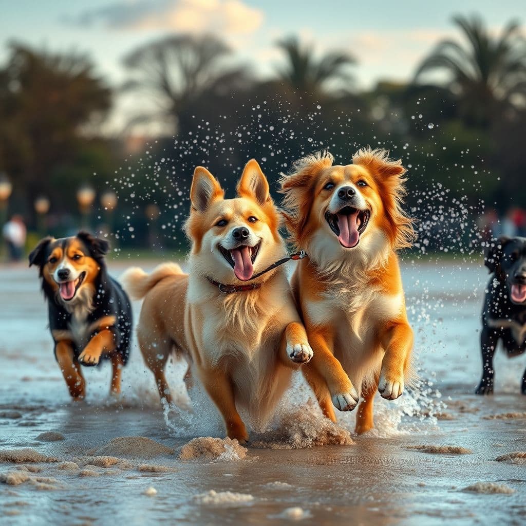 Perro jugando con otros perros en el parque canino