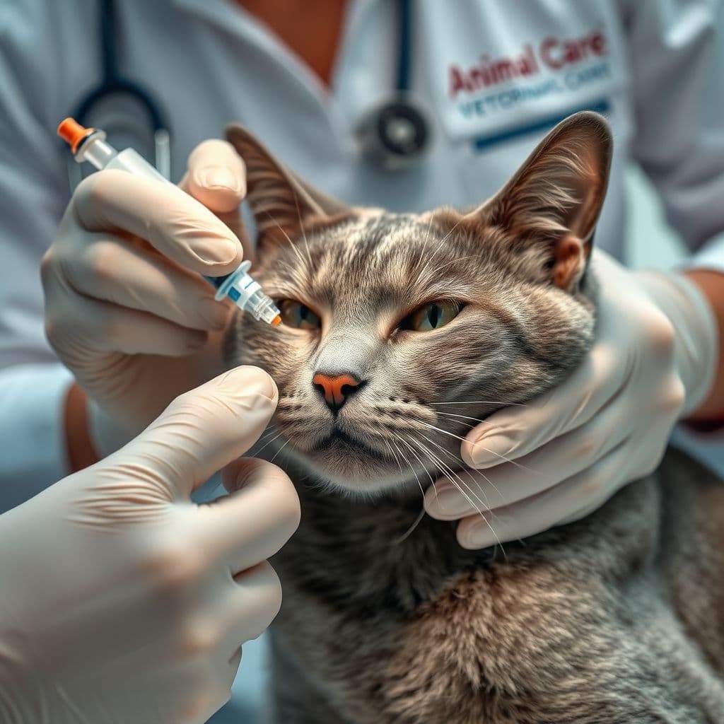 Veterinario colocando chip a un gato en la clínica