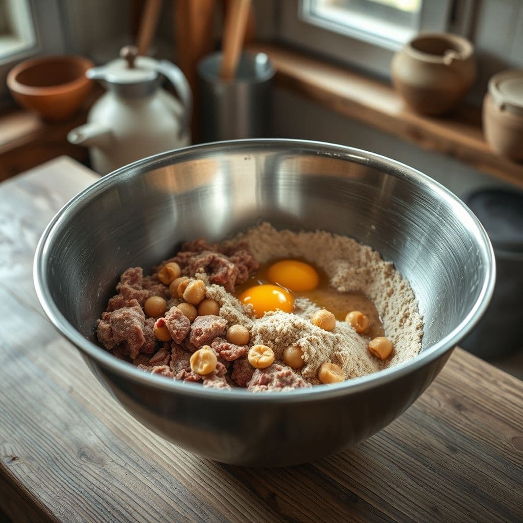 Mezcla de ingredientes para galletas de perro en un tazón