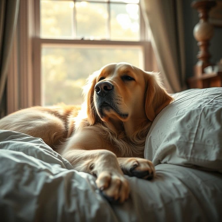 Perro senior descansando en cama ortopédica con expresión aliviada