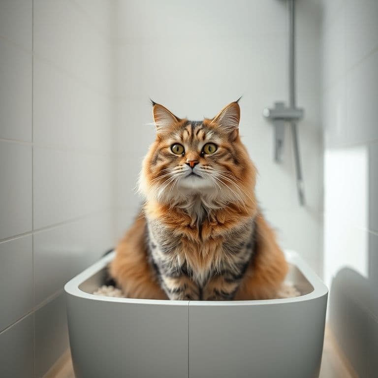 Gato utilizando un arenero limpio y bien mantenido