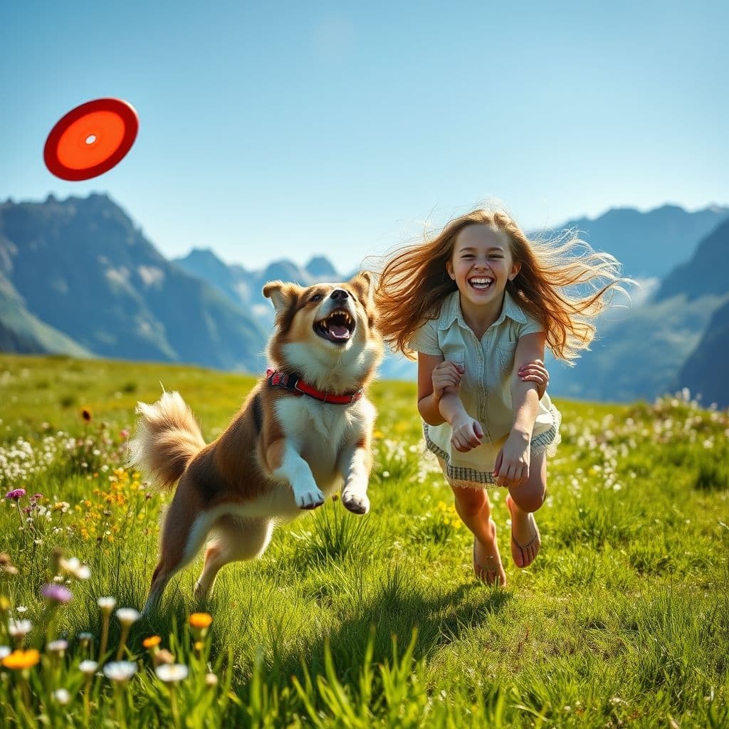 Dueño y perro feliz jugando juntos en un campo después de una sesión de entrenamiento positivo