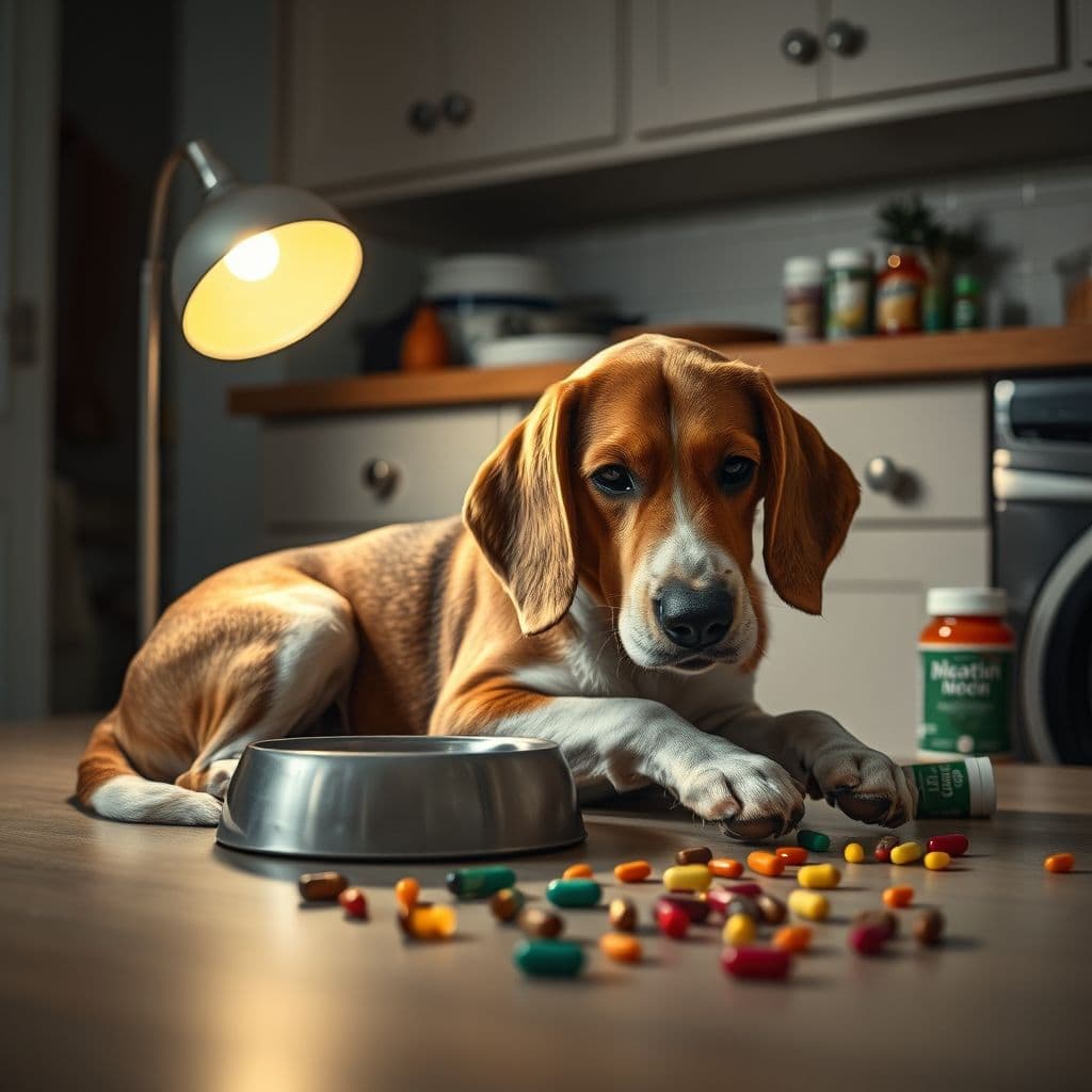 Perro con expresión ansiosa junto a su plato de comida vacío