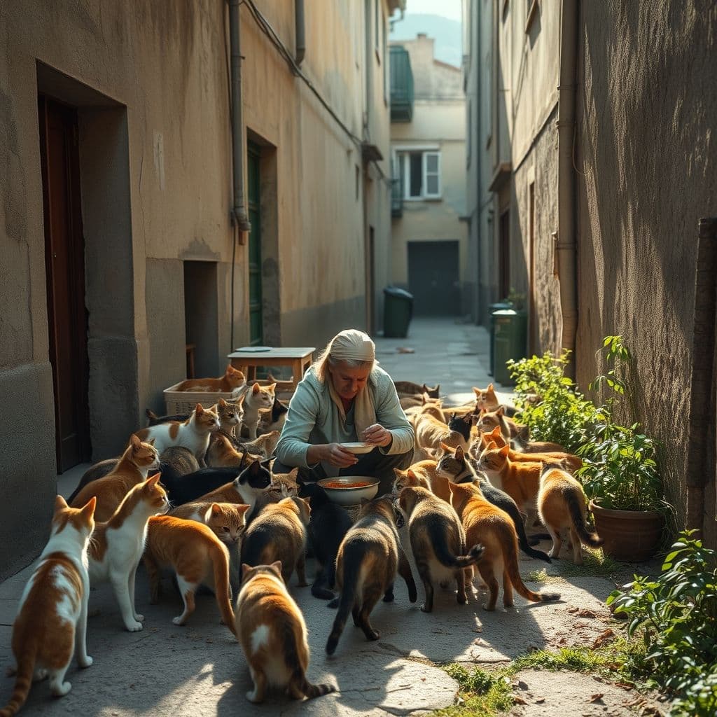 Colonia felina en Torrent con gatos siendo alimentados por voluntarias