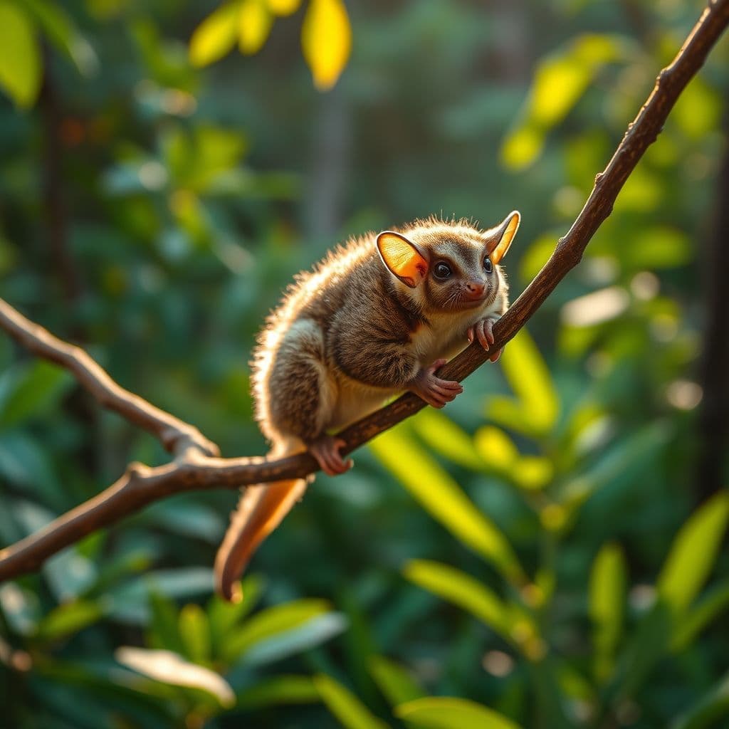 Petauro del azúcar posando en un entorno natural con fondo desenfocado.