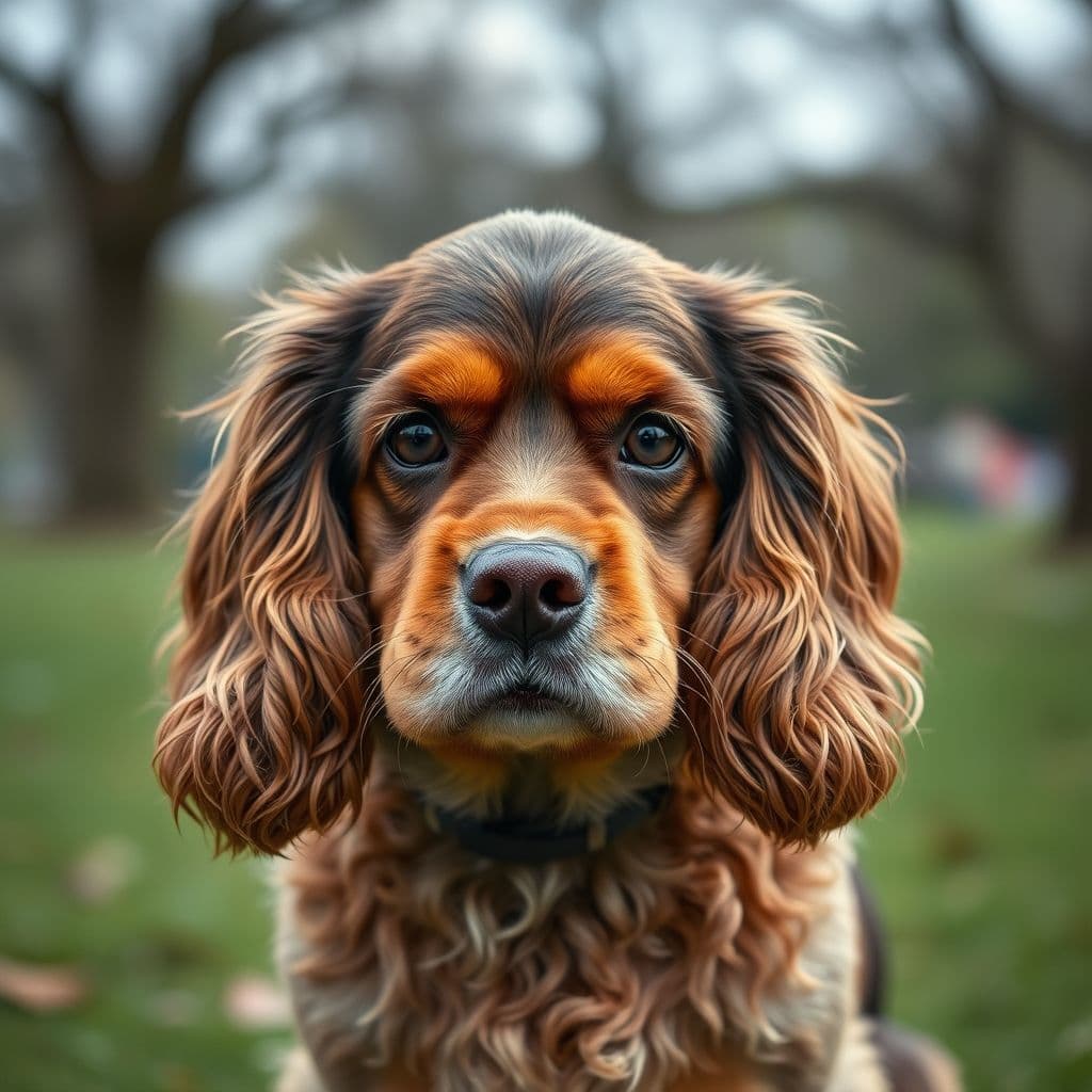 Perro cocker spaniel mayor mostrando signos de dolor o incomodidad