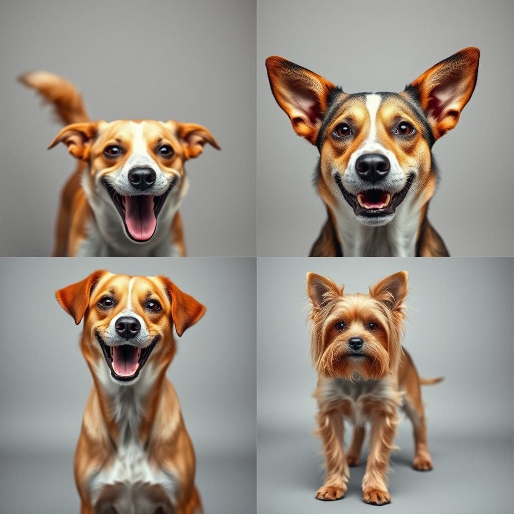 Diferentes expresiones caninas mostrando diversos estados emocionales que causan ladridos