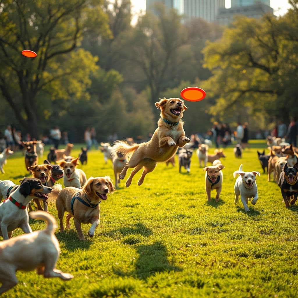 Perro socializando con otros perros en el parque