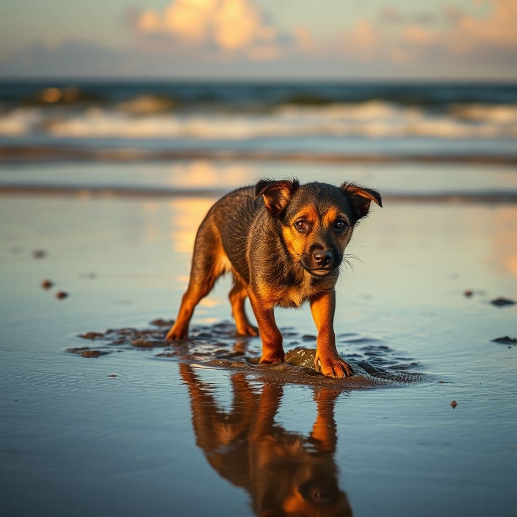 Cachorro explorando una playa segura y libre de otros perros