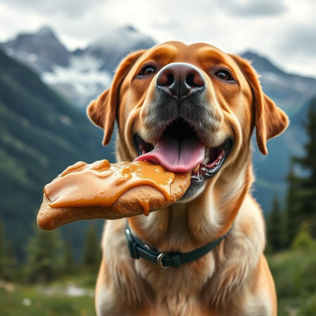 Perro disfrutando de un lickimat con paté untado.