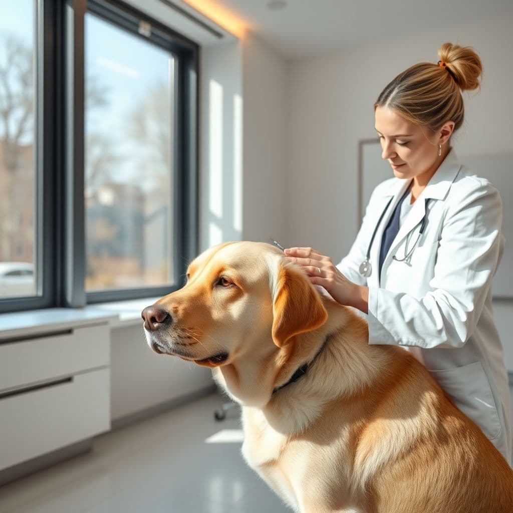 Perro siendo vacunado por veterinario
